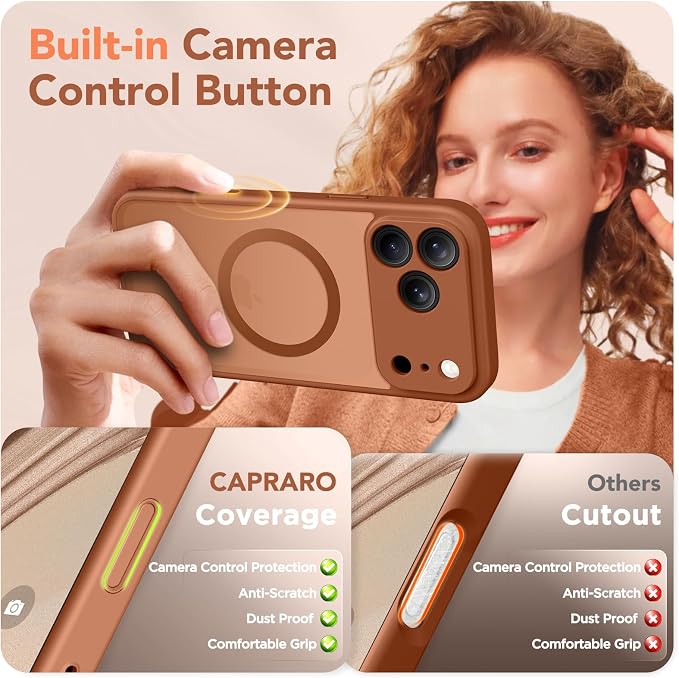 CAPRARO for iPhone 17 Pro Max Case, Compatible with MagSafe | Upgraded [Full Camera Protection] Protective Translucent Matte Women Girl Magnetic Phone Case Cover, Orange - Image 5