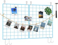 C&AHOME Photo Wall Grid Panel Set of 2, Decor Grid Panel, 15.7" 11.8", Blue | Photo Display Shelves, Wall Storagae Organizer, Hooks, Clips, Hemp Cord, Hammer by CAHOME