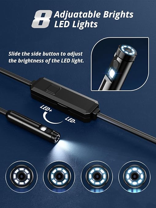Endoscope Camera with Light, Dual-Lens 1920P HD Borescope with 8 Adjustable LED Lights, IP67 Waterproof Boroscope Inspection Tools, 33ft Semi-Rigid Snake Camera for iOS & Android - Image 4