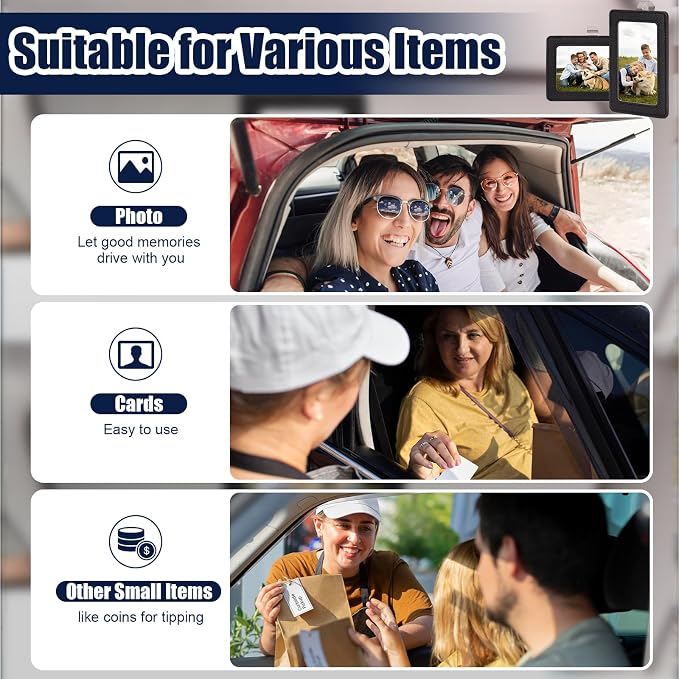 2 Pack Car Picture Frame Visor Clip Leather Sun Visor Photo Clip Holder Personalized Car Picture Holder Display Visor Photo Frame Vertical Horizontal fit 2.36"x3.54" Photo Mini Instant Film - Image 6