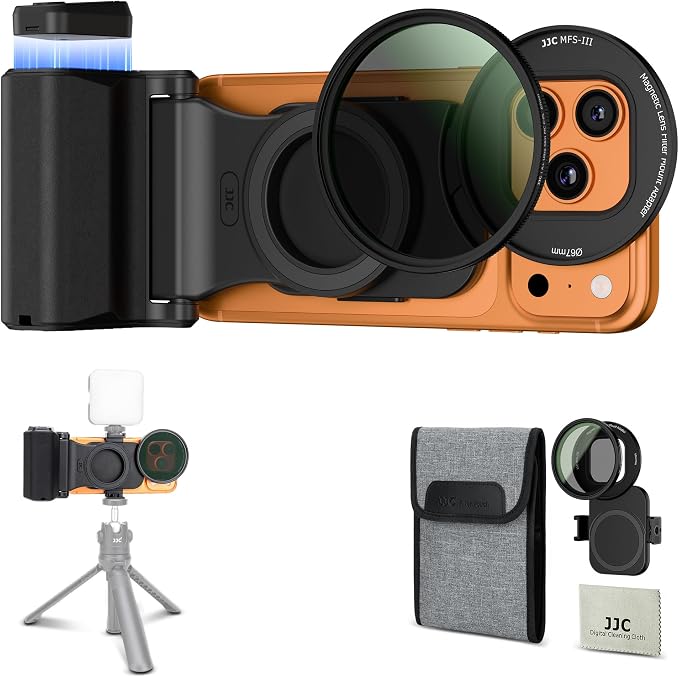 Upgraded 67mm CPL Filter Mount Kit with Magnetic Phone Camera Grip & Storage Pouch for iPhone 17 Air 16 15 14 Pro Max Accessories,Circular Polarizer Lens Filter Adapter Set w Cold Shoe & 1/4'' Hole by Kiorafoto
