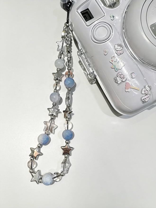 2 Pcs Phone Charm Strap Hand Wrist Strap Camera Lanyard Pearl Beaded Cute Chain String Accessories Universal for iPhone 17 Pro Max 16 15 Women Girls Keychain Bling Rainbow Multicolor and Silver Star - Image 5