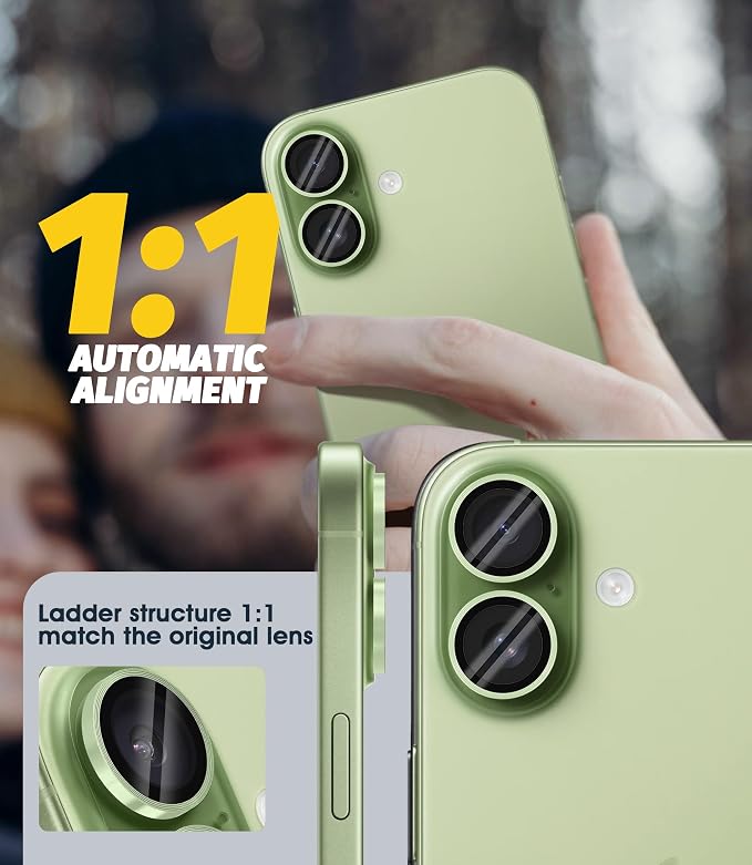 Orzero (3 Sets) Camera Lens Protector Compatible for iPhone 17 6.3"/16 6.1”/16 Plus 6.7“, Protector de Cámera One-Step Installation Tray Individual Metal Ring Glass Cover Case Friendly - Light Green - Image 4