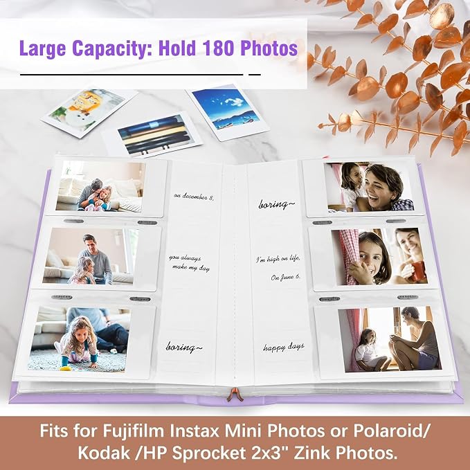 Veicevol 180 Pockets Photo Album for Fujifilm Instax Mini Camera, Purple | Photo Album with Writing Space for Polaroid, Leather Cover, Secure Storage, Capture Every Story, Collect Precious Moments - Image 2