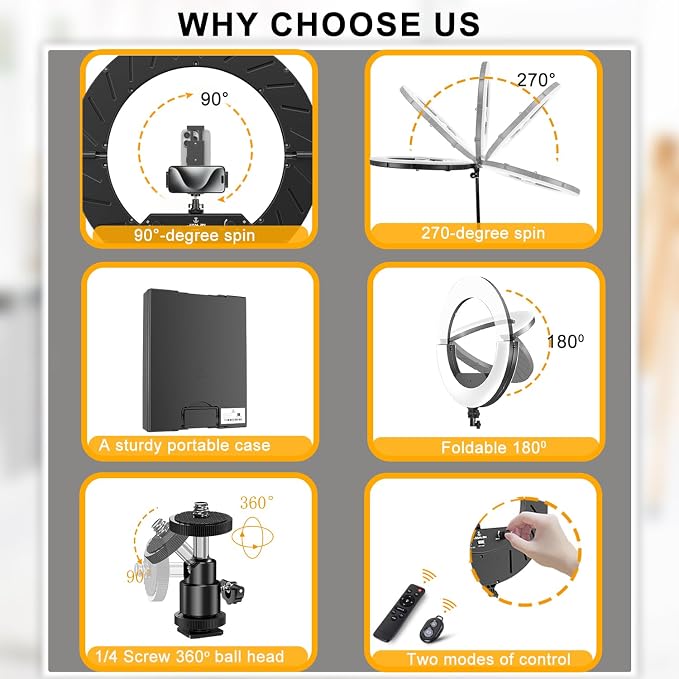 Ring Light 18 INCH Kit,55W6700k Dimmable LED Light, Tripod Stand, Remote Controller,Box for Camera,Smartphone,YouTube,TikTok,Self-Portrait Shooting,CRI95 (Black) - Image 7
