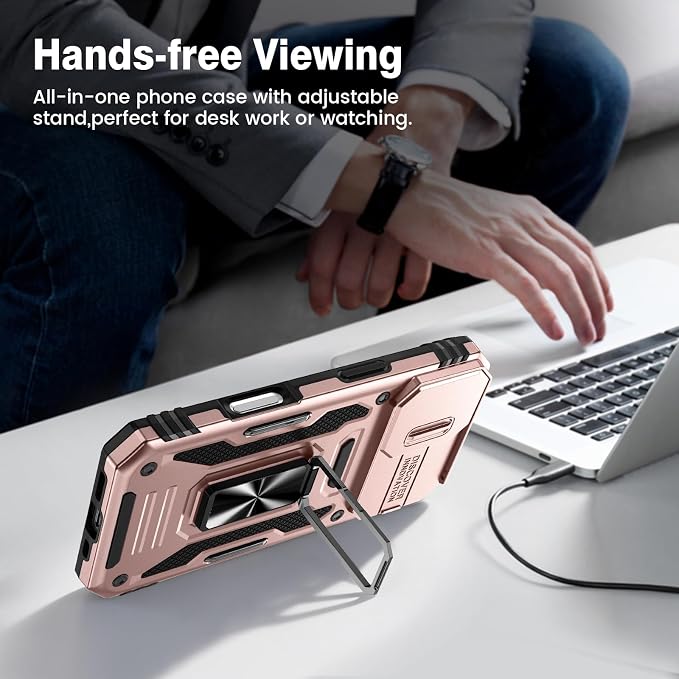 VEGO for iPhone 17 Case with Camera Cover & Privacy Screen Protector | Slide Camera Cover & Ring Kickstand Military Grade Heavy Duty Protection Cover for iPhone 17 5G 6.3 Inch - Rose Gold - Image 8