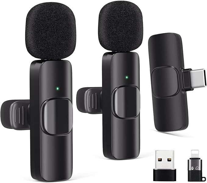 2 Packs Wireless Lavalier Mic for iPhone Android Camera | Professional Wireless Mini Microphone for 2-Person Video Recording, Podcasts, Vlogs, YouTube, TikTok and Computers by Giconino