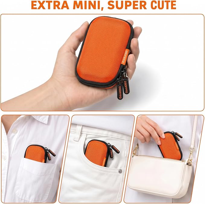 Orange Mini Small Hard Earbud Case, Portable Rectangle Carrying Pouch | Pocket-Size, Universal for Airpods, Earpods, Galaxy Buds, Wired and Wireless Earbuds, Earplugs, IEMs, USB Cable, Flash Drive - Image 2