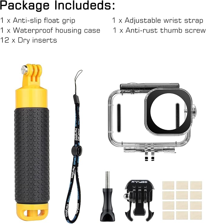 GEPULY Waterproof Case for DJI Osmo Action 6 with Floating Hand Grip | Handle Mount with 1/4 Screw Hole Hollow Storage 12 Anti-fog Films Thickened PC Protective Underwater Housing Accessories 60M - Image 7