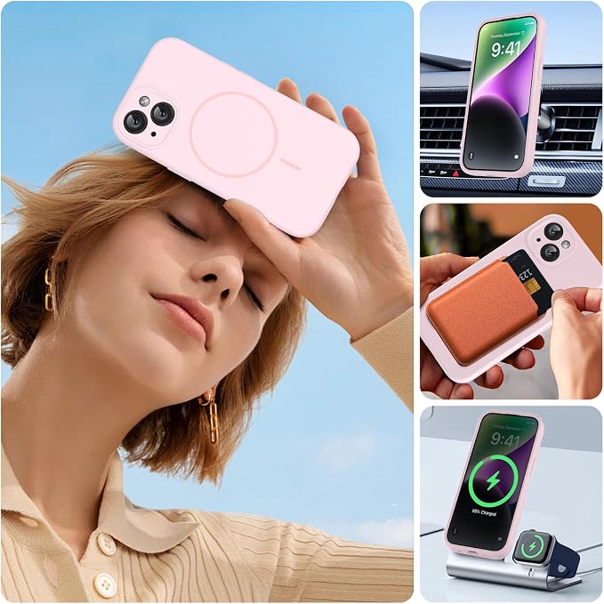 miracase Magnetic for iPhone 14 Plus Case, [Soft Anti-Scratch Microfiber Lining], Compatible with MagSafe, Silicone Shockproof Protection Phone Case for iPhone 14 Plus,Sand Pink - Image 6