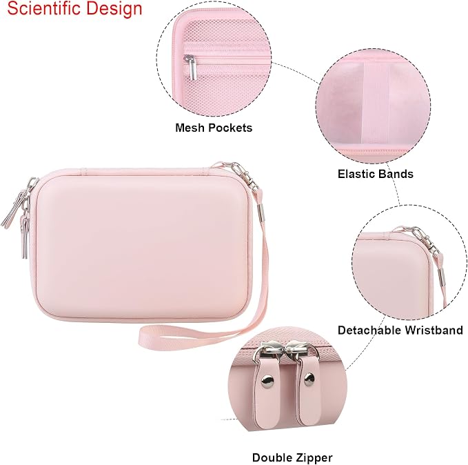 Elonbo Carrying Case for Fujifilm INSTAX Mini Link 3/2/1 Smartphone Printer | Portable Color Instant Photo Printer Hard Travel Protective Bag, Interior Mesh Pocket fits Instant Film Printer Paper, Pink - Image 3