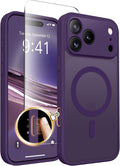 CAPRARO for iPhone 17 Pro Max Case, Compatible with MagSafe | Upgraded [Full Camera Protection] Protective Translucent Matte Women Girl Magnetic Phone Case Cover, Deep Purple by CAPRARO