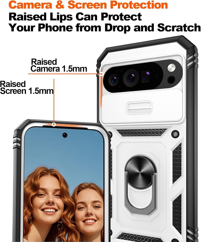 Gritup for Google Pixel 10 Pro XL Case with Screen Protector*2 | Magnetic Stand & Slide Camera Cover, Shock Proof Military-Grade Phone Case, White+Black - Image 5