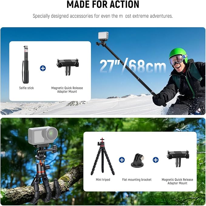 NEEWER 35 in 1 Action Camera Pro Accessories Kit Compatible with DJI Osmo Action 5 Pro 4 3 GoPro, Quick Release Adapter Mount for Diving Hiking Motorcycling Mountain Cycling Skiing Surfing Vlog, GP-51 - Image 4