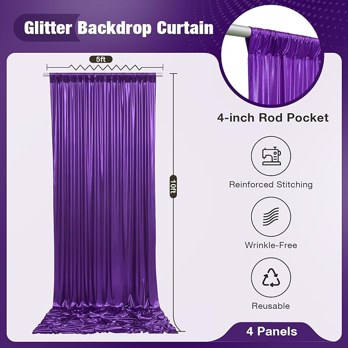 20x10FT Purple Sequin Backdrop Curtain for Party - 4 Panels 5x10FT Wrinkle-Free Shimmer Drapes for Birthday, Wedding, Christmas, Decorations & Photography - Image 5