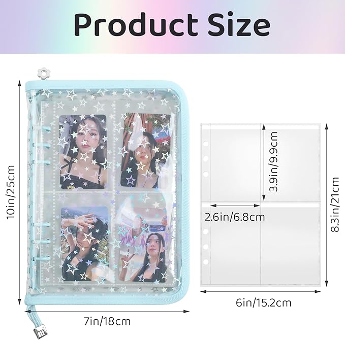 A5 Photocard Binder with 25 Pake 4-Pocket Pages, 6 Ring Photocard Holder Collector Storage Album Collecting Book with 200 Pockets for Organizing Photo,Trading,Game Card Collection (Blue) - Image 2