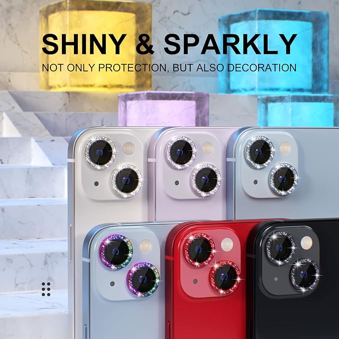 Choiche for iPhone 14/14 Plus Camera Lens Protector Bling, Glitter-Silver | Ultra HD, 9H Tempered Glass Camera Cover Screen Protector Metal Individual Ring Decoration Accessories, 2-Lens, 6.1/6.7-inch - Image 7