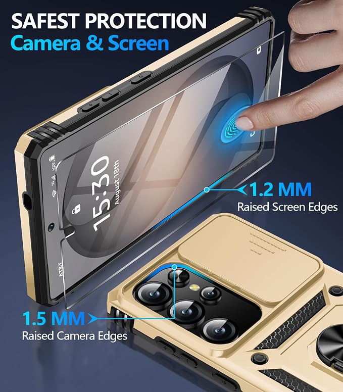 Taisairu for Samsung Galaxy S26 Ultra Case with Screen Protector & Slide Camera Lens Cover, Built-in Ring Stand Shockproof Protective Phone Case for Samsung S26 Ultra Case (Gold) - Image 7