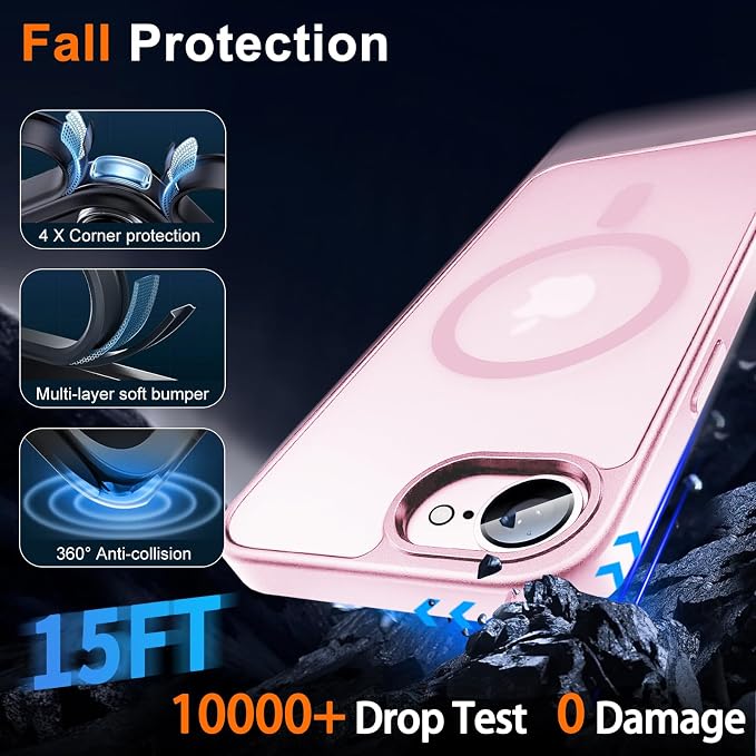 Magnetic for iPhone 17e Case & iPhone 16e Case, Pink | Full Camera Protection, with Privacy Screen Protector, Compatible with MagSafe, Matte Shockproof Cover for 17 e / 16 e - Image 4
