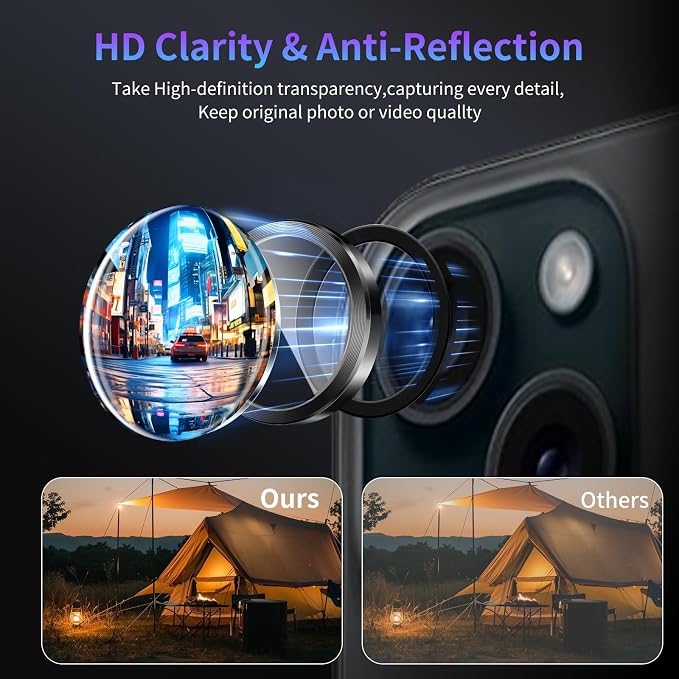 Camera Lens Protector for iPhone 14 / iPhone 14 Plus,1 Pack | Tempered Metal Glass Camera Cover Film,HD Clear,Anti-Scratch Lens Screen Protector Film,Case Friendly,Black Titanium - Image 3