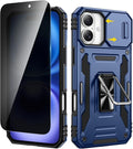 VEGO for iPhone 16 Plus Case with Privacy Screen Protector and Kickstand | Slide Camera Cover and Ring Kickstand Military Grade Heavy Duty Protection Cover for iPhone 16 Plus 6.7 Inch - Blue by VEGO