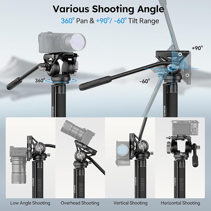 SIRUI AM-MDP02 Video Monopod with Feet, 74" Fluid Head, 8kg Load for DSLR | 74" Portable Video Monopod with Fluid Head, Stable Feet, Smooth Pan & Tilt, 8kg/17.6lb Load for DSLR Cameras and Camcorders - Image 3
