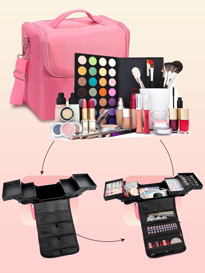 Large Makeup Nail Polish Organizer Bag, Makeup Case Storage Box, Pink | Nail Organizer Case-Adjustable Dividers, Waterproof, Detachable Shoulder Strap, Portable, Multipurpose Storage for Nail Tools - Image 8