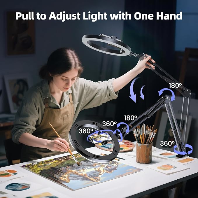 Upgrade 18W Ring Light Overhead Camera Phone Mount for Desk with Adapter, LED Selfie Light with Stand and Phone Holder, Desk Tripod for Video Recording, YouTube, TikTok, Live Stream, Painting - Image 4