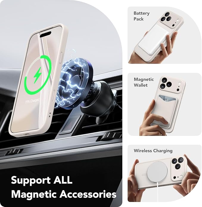 CAPRARO for iPhone 17 Pro Max Case, Compatible with MagSafe Stone | Upgraded [Full Camera Protection] Protective Translucent Matte Women Girl Magnetic Phone Case Cover, Stone - Image 3
