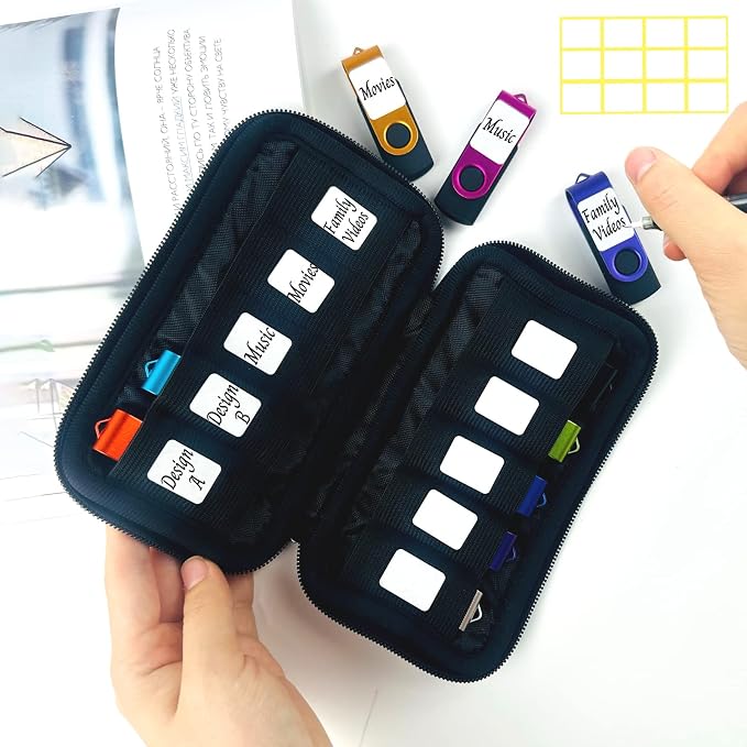 JBOS 10 Slots Neoprene USB Flash Drive Case with 20 Identification Labels,Anti-Static Thumb Drive Organizer Bag, Slim Portable Memory Stick Storage Pouch for Travel, Office & Home, Black - Image 2