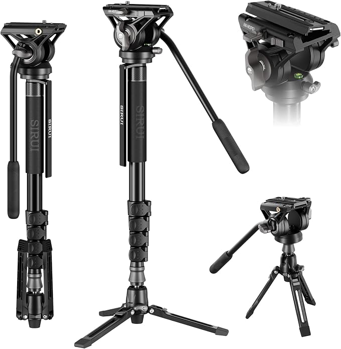 SIRUI AM-MDP02 Video Monopod with Feet, 74" Fluid Head, 8kg Load for DSLR | 74" Portable Video Monopod with Fluid Head, Stable Feet, Smooth Pan & Tilt, 8kg/17.6lb Load for DSLR Cameras and Camcorders by SIRUI