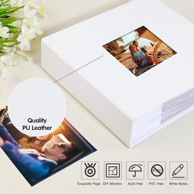 4x6 Photo Album Holds 240 Photos Writing Space, PU Leather, White | Clear Acid-Free Sleeves, Memo Writing Areas, Front Display Window, Baby, Wedding, Travel & Family Picture Keepsakes - Image 6