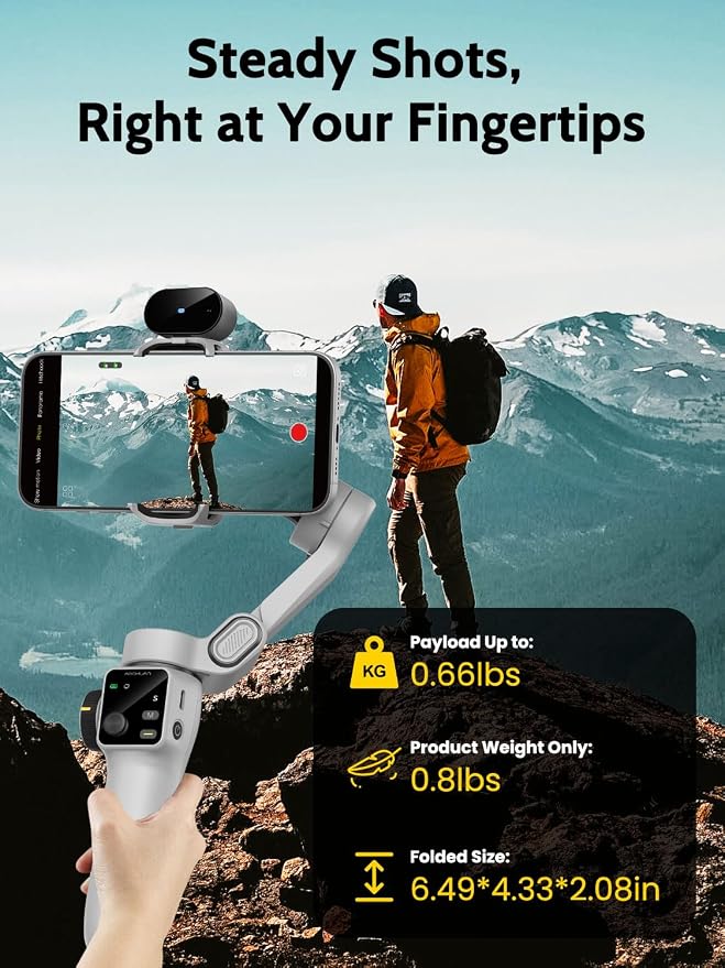 AOCHUAN Gimbal Stabilizer for iPhone with AI Module, No APP(Smart V8 AI) | Phone Gimbal with Face Tracking, Built-in 7.8 Ft Extension Rod, Ideal for Tiktok, and Hands-Free Content Creation(White) - Image 6