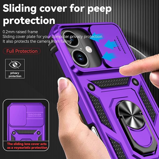 SunStory Compatible with iPhone 17 Case with HD Screen Protector & Slide Camera Cover & Rotated Ring Kickstand, [Military-Grade] iPhone Case for iPhone 17,Purple - Image 3