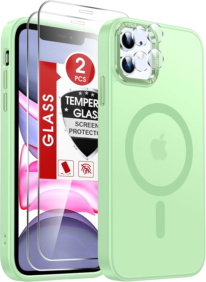LeYi for iPhone-11 Phone Case Green Compatible with MagSafe Magnetic[ Screen Protector X2 + Camera Cover X2] Funda para ipone 11case Military Grade Protective Cases i Phone 11 iphone11, Mint Green by LeYi