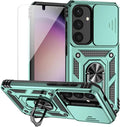 for Samsung Galaxy S24 Plus Case with Camera Lens Cover HD Screen Protector, Military-Grade Drop Tested Magnetic Ring Holder Kickstand Protective Phone Case for Samsung Galaxy S24 Plus (Dark Green) by M+MAIKEZI