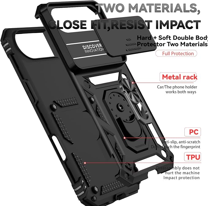 SunStory Phone Case for iPhone Air Case with HD Screen Protector & Slide Camera Cover & Rotated Ring Kickstand, [Military-Grade] Phone Case for iPhone 17 Air, Black - Image 8