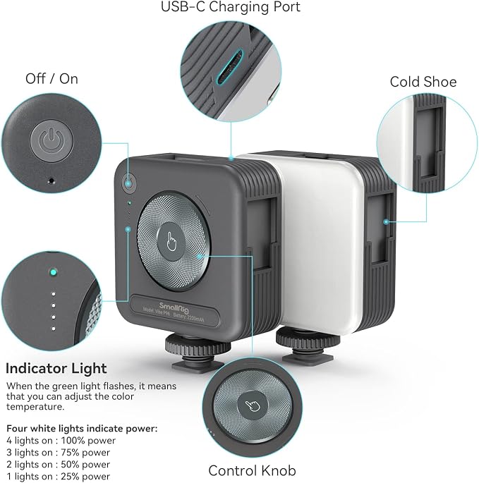 SmallRig P96 Mini LED Video Light, Bi-Color 2700-6500K Portable Light | CRI 95+, 2200mAh, with Camera Cold Shoe Adapter, for Content Creator Photography Vlogging, for TikTok, YouTube Streaming - Image 10