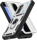Gritup for Samsung Galaxy S23 FE Case with 2PCS Screen Protector, Build in 360° Rotating Ring Kickstand, Military Grade Protective Case for S23 FE Phone, White+Black by Gritup