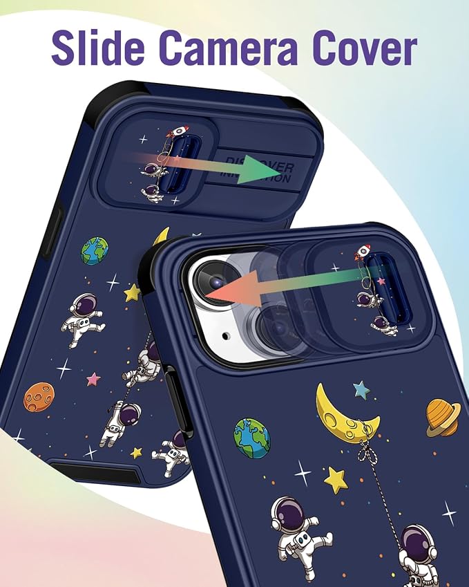 Buleens for iPhone 14 Case 6.1 Inch - with Ring Stand & Camera Cover Aesthetic Cute Designed for Women Girls Cartoon Astronaut for Phone Case for iPhone 14 Compatible with Magsafe - Image 3