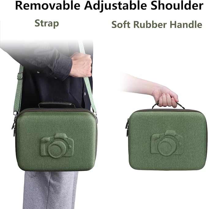 Medium Camera Case Bag for Canon/Sony/Nikon Camera and Multiple Lens Green | Hard Travel Carrying Case Bag for Canon/Sony/Nikon DSLR SLR Mirrorless Camera and Multiple Lens with 3 Dividers - Image 4
