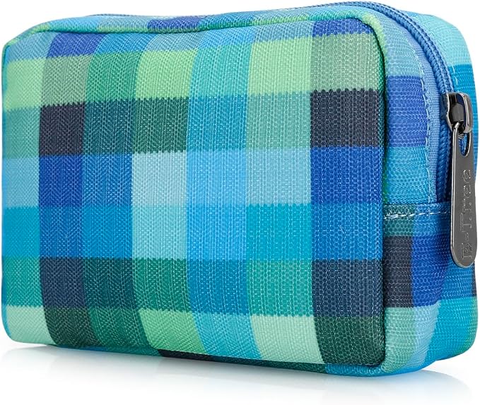 E-Tree Cute Small Makeup Bag,Cosmetic Toiletry Make up Little Items Pouch for Purse,Zipper Mini Tech Charger Cable Electronic Organizer Case,Travel Accessories for Women Men Teen,Blue Checkered by E-Tree