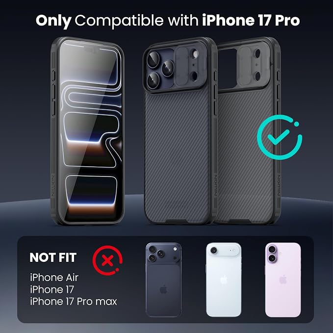 Nillkin for iPhone 17 Pro Case with Slide Camera Cover & Thin Slim Fit | Shockproof Protective | Protector Privacy | Phone Case Camera Lens Protector, Transparent Black - Image 10