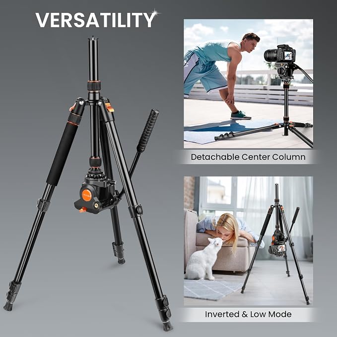 Victiv 72" Video Camera Tripod, Heavy Duty Fluid Head Tripod with Carry Bag | Professional Aluminum Camera Tripod Stand, 2-in-1 Camera Tripods & Monopods, Compatible with Camcorder, DSLR, Porjector - Image 6