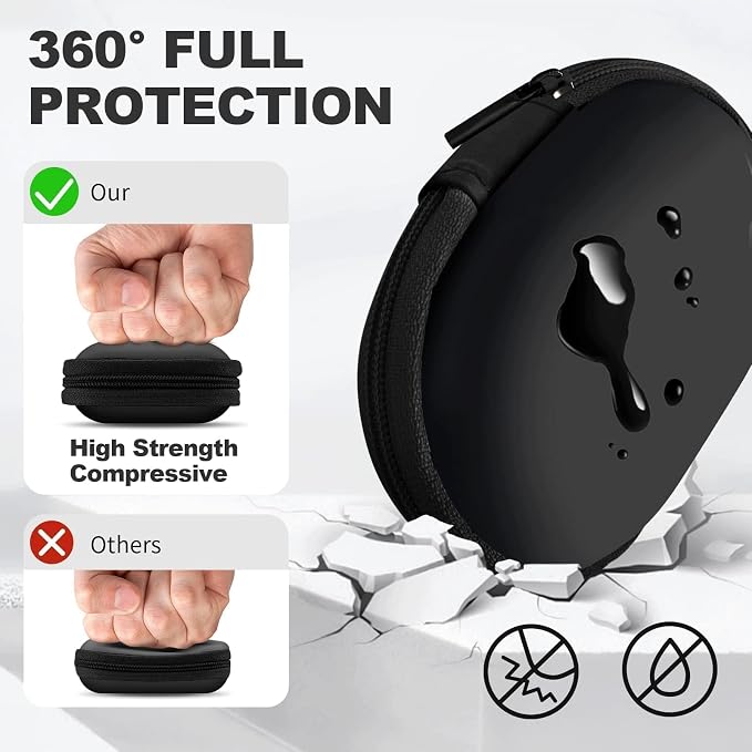 Oval Earbud Case Portable EVA Carrying Case Storage Bag Cell Phone Accessories Organizer with Carabiner for Earphone, Earbud, Earpieces, SD Memory Card, Camera Chips, Black1 - Image 2