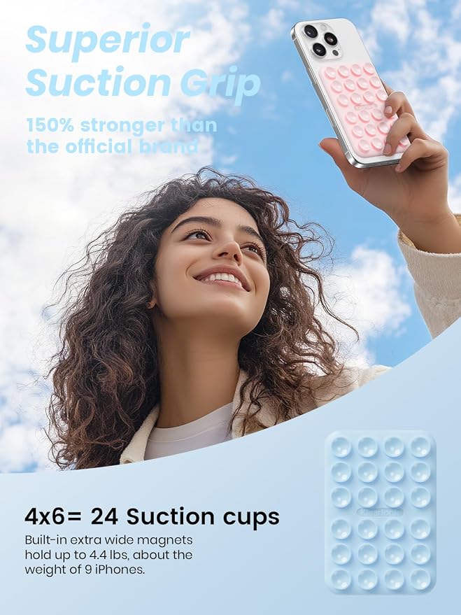 2Pack Magnetic Suction Phone Mount for MagSafe, Light Pink & Light Blue | Sticky Phone Grip Holder for iPhone, Removable Hands-Free Selfie/Video for TikTok Influencers, Women Girl Gift - Image 4