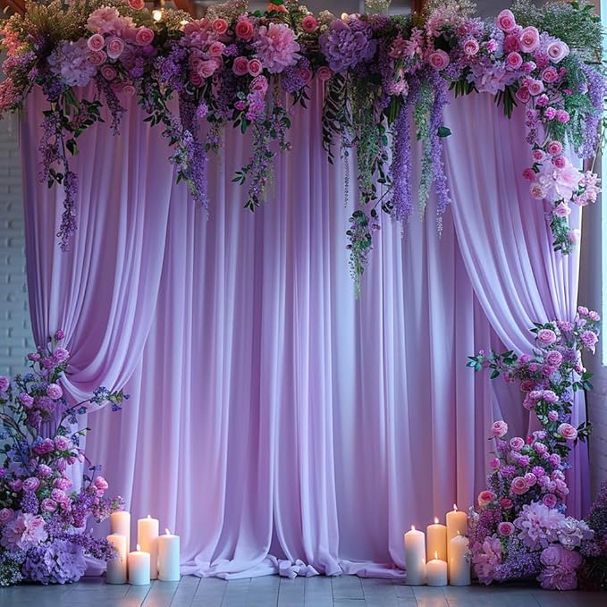 20x10ft Wrinkle Free Lavender Backdrop Curtain for Parties Soft Fabric Drapes Wedding Curtain Backdrop for Birthday Party Decorations Background for Photography 5x10ft,4 Panels by ESGOTBME