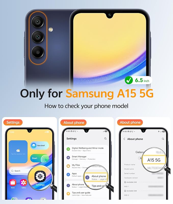 FNTCASE for Galaxy A15 5G Phone Case, Screen Protector, Black | Translucent Matte Magnetic Back, 14FT Military Grade Drop Protection, Shockproof Protective, for Samsung A 15 Cover - Image 2