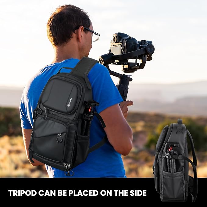 TARION Camera Sling Bag Compact Photography Shoulder Bag, Black TR-S | Hardshell, Side Access, Raincover, Tripod Holder, for Drone DSLR Mirrorless Cameras, for Travel Outdoor Videography - Image 7