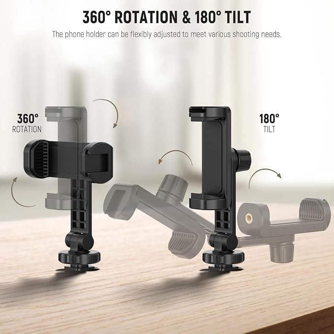 NEEWER AC021 Phone Holder Mount Compatible with DJI Osmo Pocket 4 & 3 | Accessories Expansion Cell Phone Mount, 1/4" Threads, for Tripod/Extension Rod, Cold Shoe for Mini Video Light, Mic - Image 3